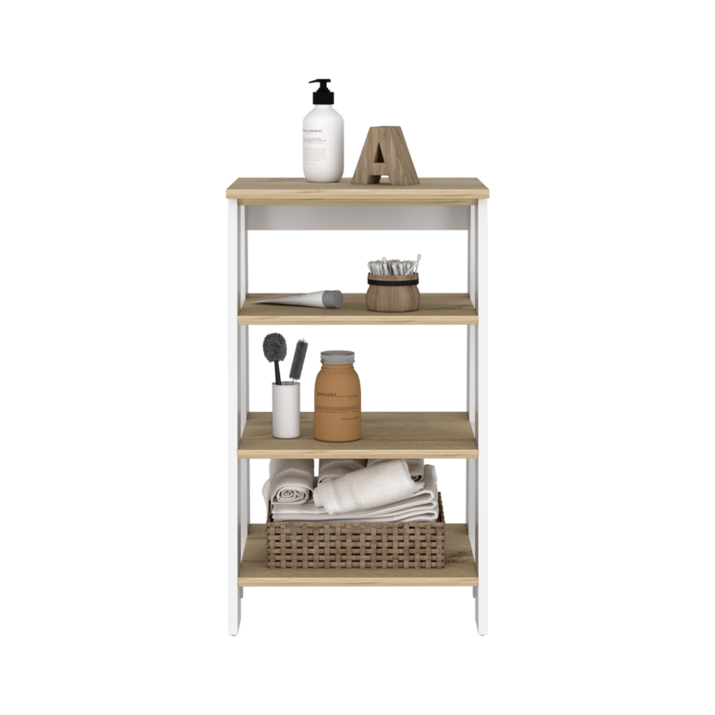 Treevol Furniture - Wholesale Cabinet - Jannes Linen Cabinet, Four Shelves, White/Light oak Finish2
