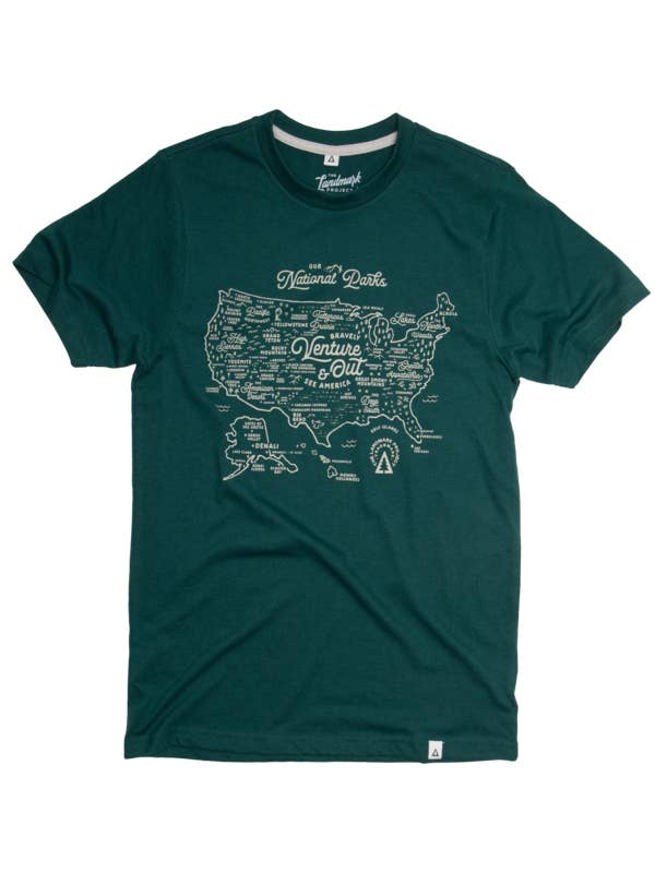 The Landmark Project - Wholesale Screen Printed T-Shirt - Unisex - National Parks Map Tee4
