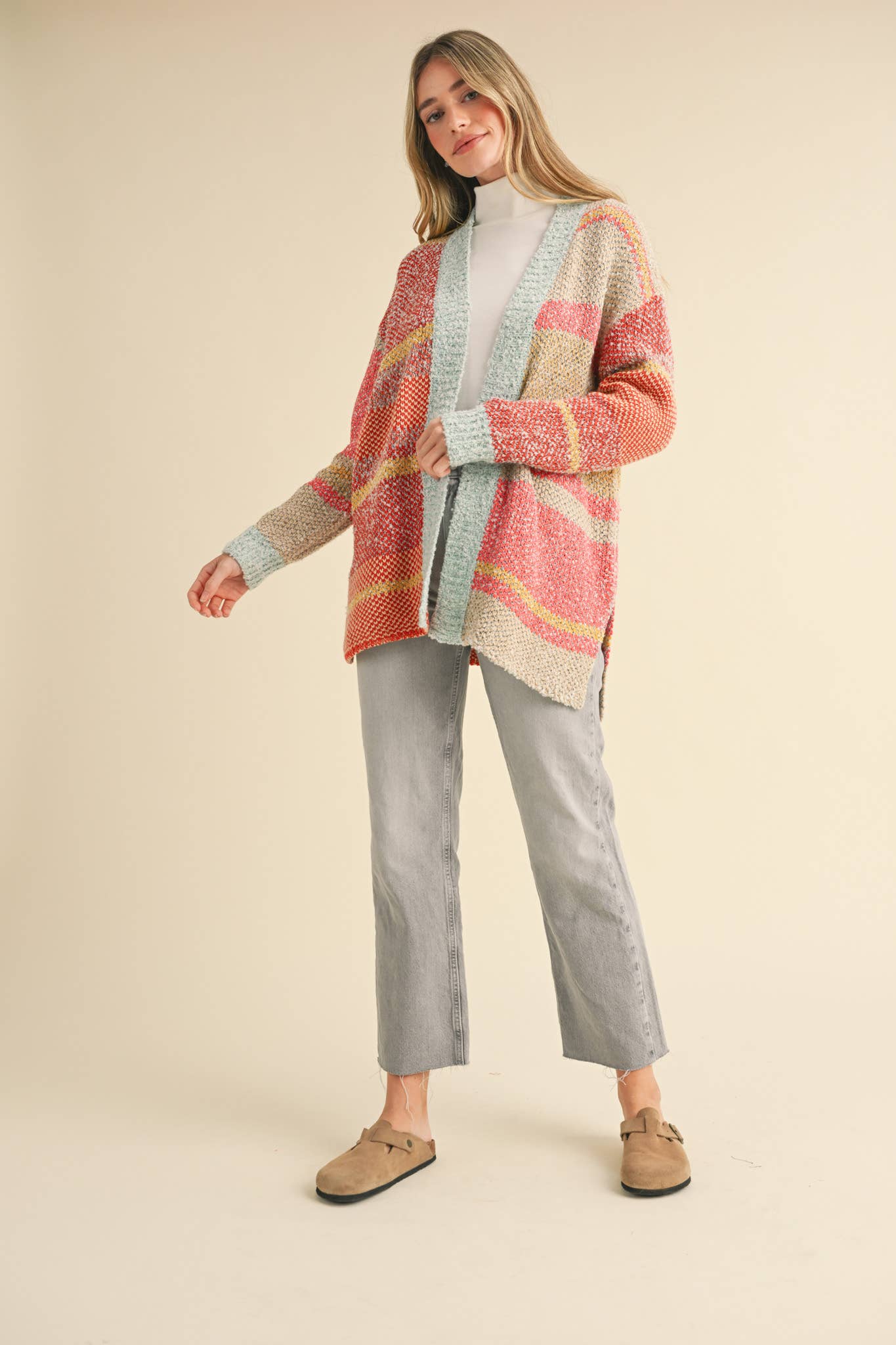 &MERCI - Wholesale Cardigan - Women's - OVERSIZED COLOR BLOCK CARDIGAN MSW100383