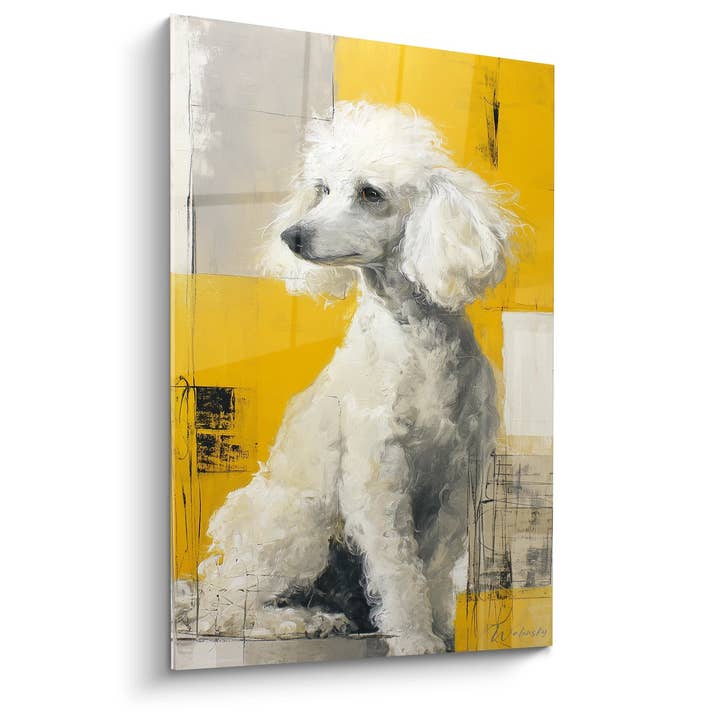 White Poodle on Abstract Yellow Background - Contemporary Portrait - Poodle Edition for wholesale by Walensky