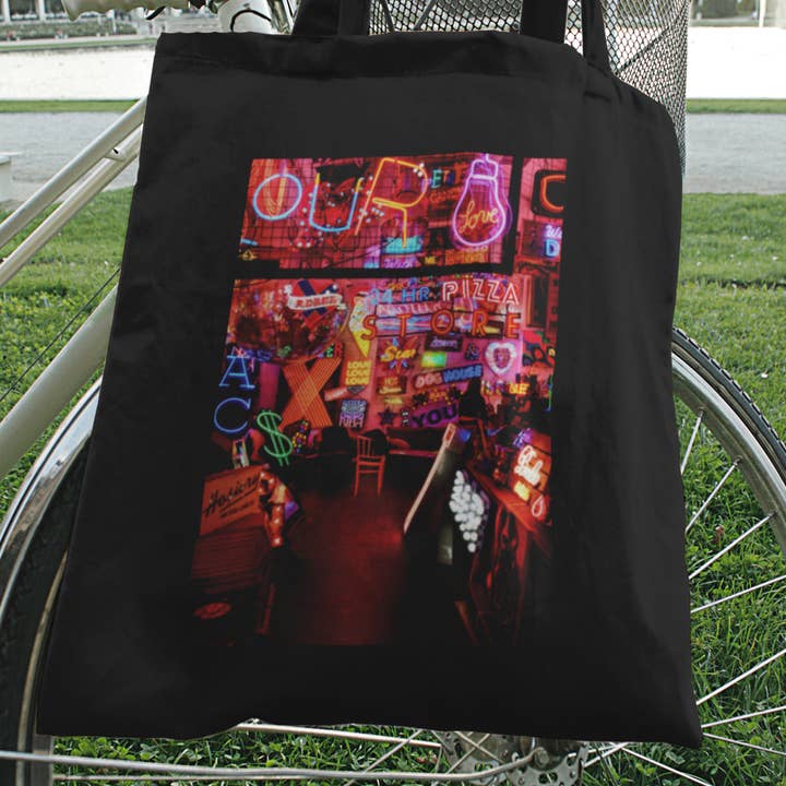 Neon Lights Print Organic Tote Bag Reusable for wholesale by MatoMato Totes and Tees