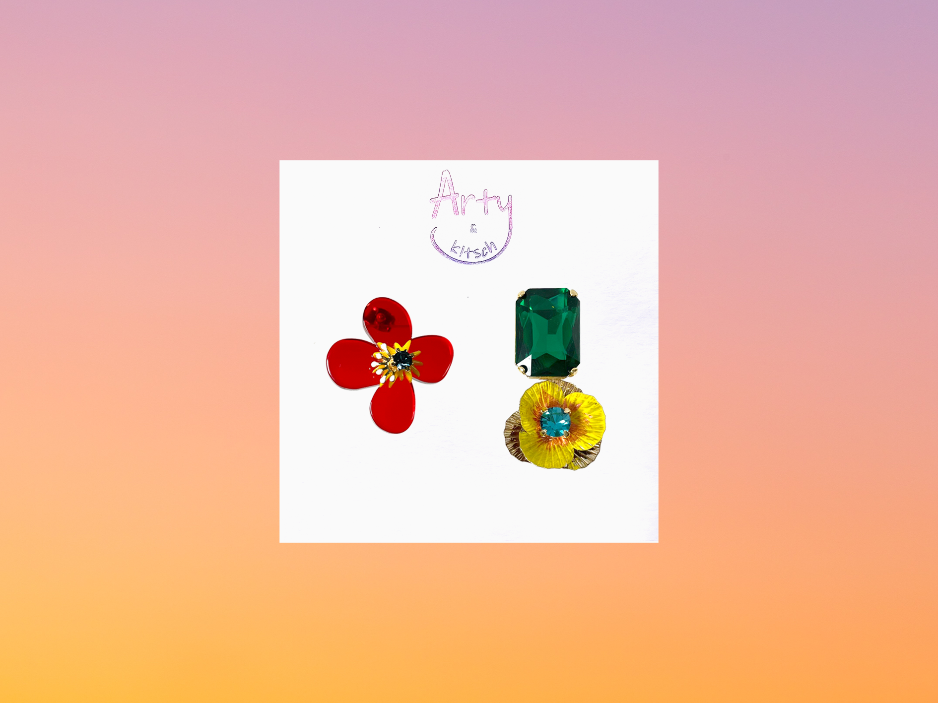 Artynkitsch - Wholesale Dangle Earrings - Red Flower Mismatched Earrings1