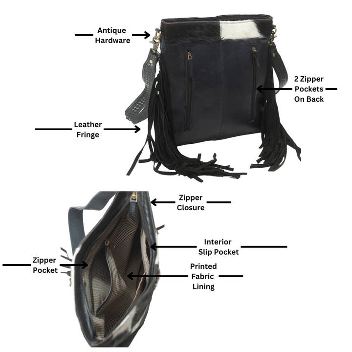 Leather Impressions Inc - Wholesale Crossbody bag – Women's - American Bison Western Style Hair on Hide Fringe Crossbody3