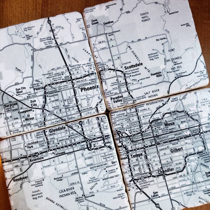 Hand to Home Concepts, LLC - Wholesale Coasters - Custom Modern Altas Map Coasters stone ceramic6