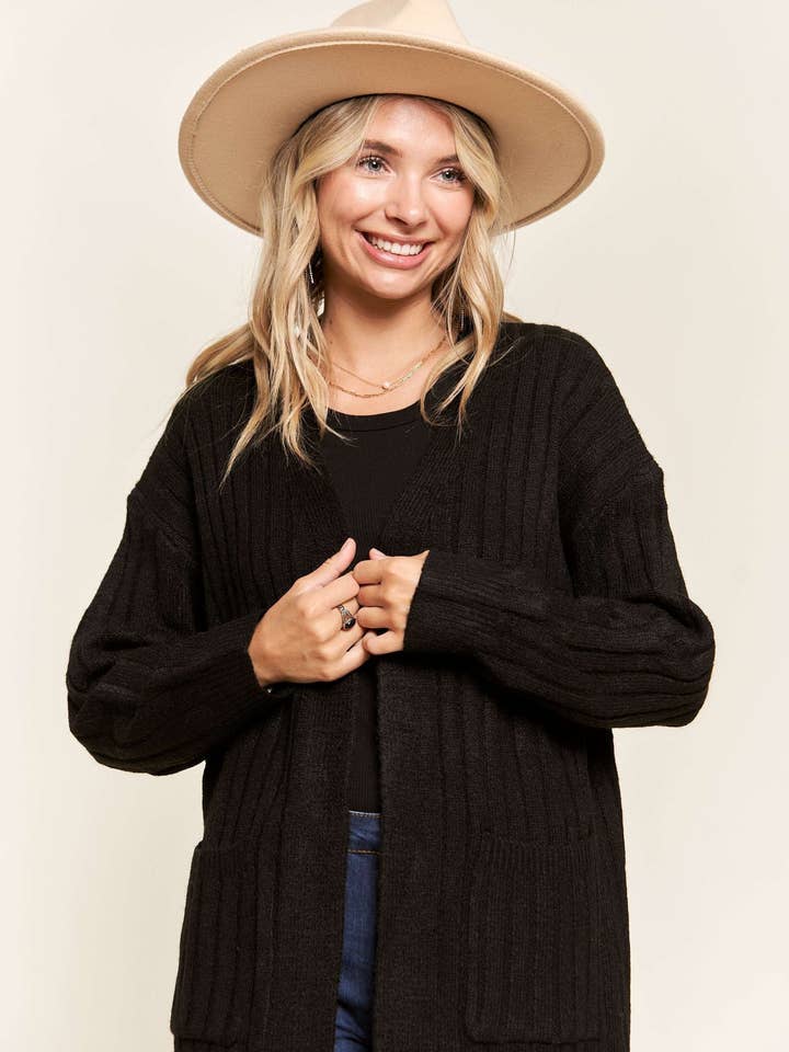 Madelyn - Wholesale Cardigan - Women's - LESW2616-CABLE KNIT OPEN CARDIGAN11