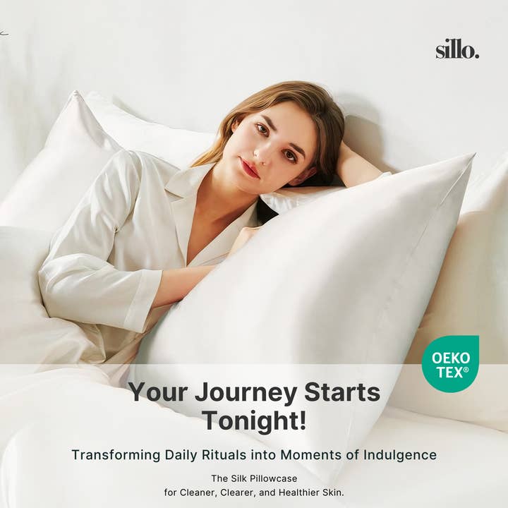 Off White Sillo Silk Pillowcases (Queen)- 2 Pack+ Wash Bag-Anti-Acne for wholesale on Faire6