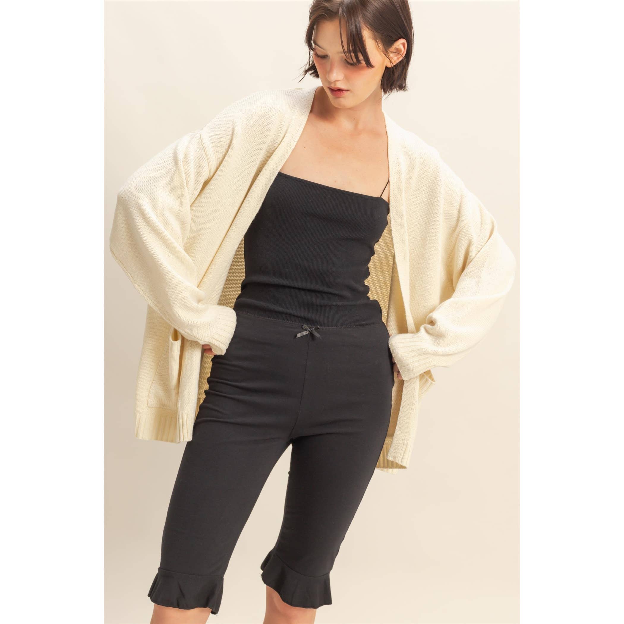 Double Zero - Venta al por mayor Cárdigan - Mujer - Cárdigan de Punto Abierto de Talla Grande con Bolsillos19