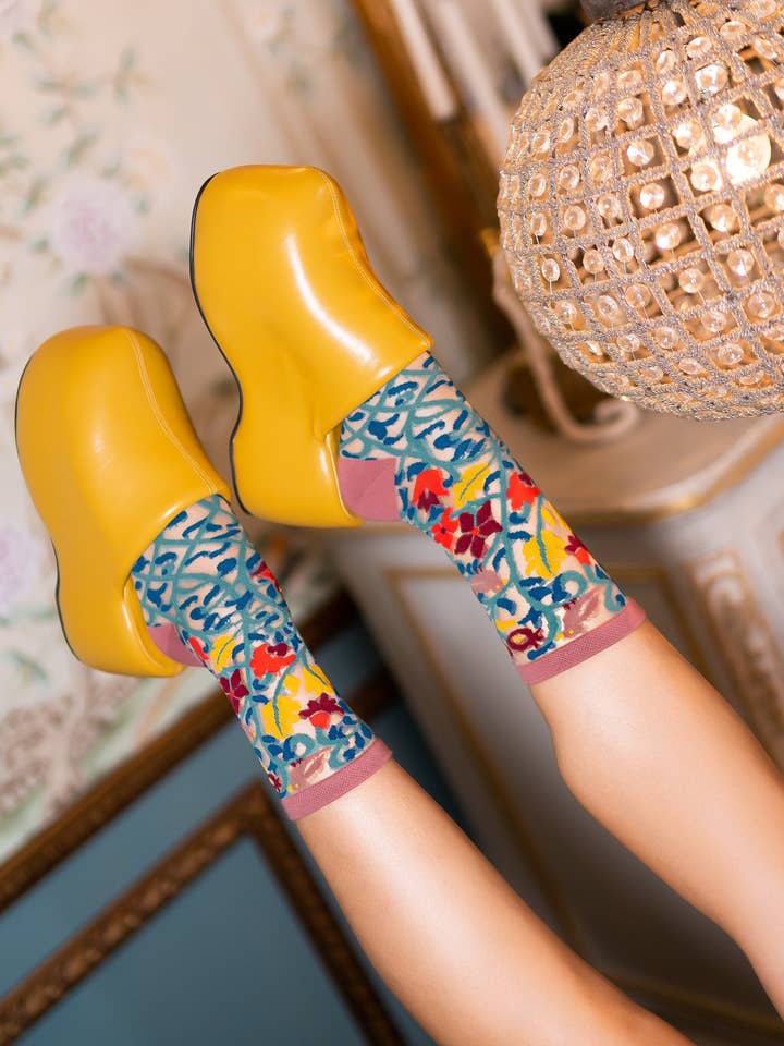 Tapestry Vines Sheer Crew Sock for wholesale by Sock Candy