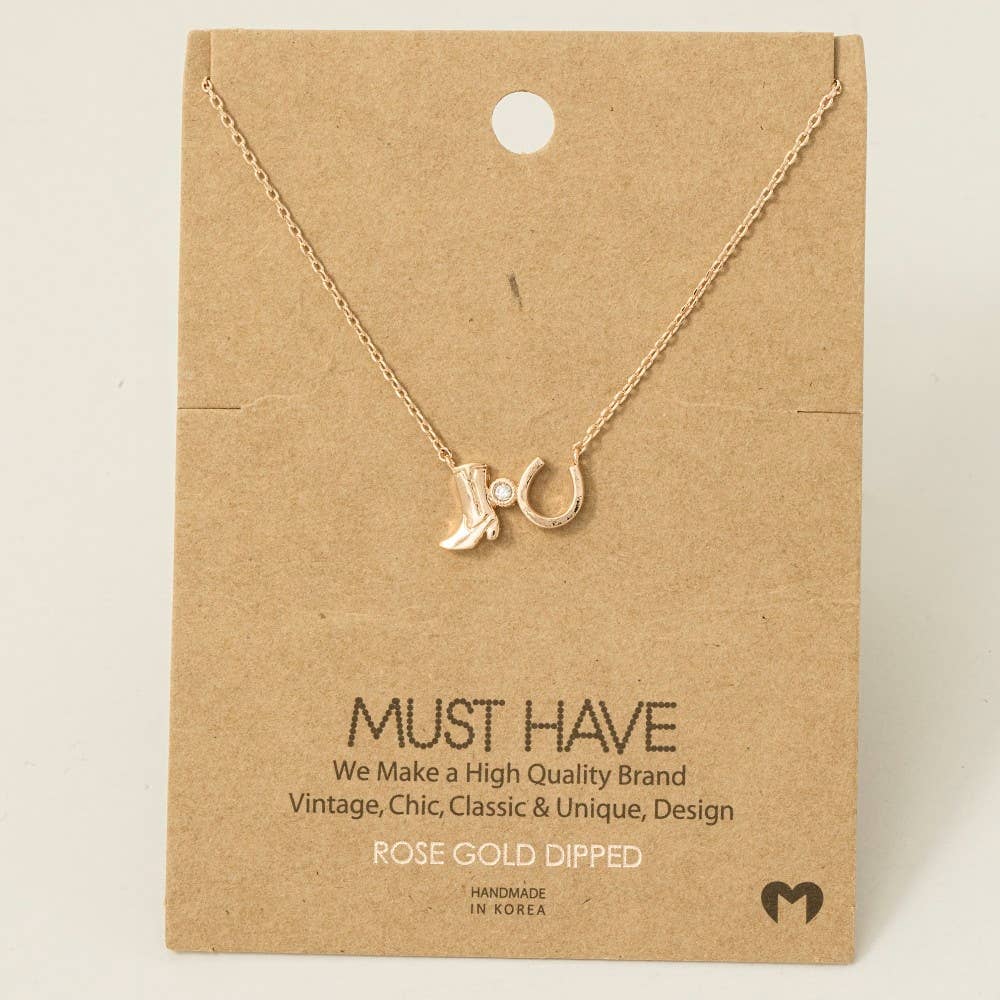 Fame Accessories - Wholesale Pendant/Charm Necklace - Western Cowboy Boots Horse Shoe Charm Necklace4