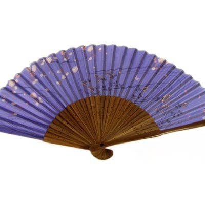 Silk Fan, Light Purple With Pink Flowers And Golden Grains for wholesale by World Treasure Trading