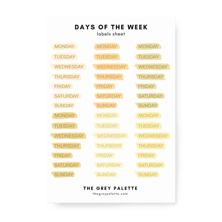 Yellow Week Days Sticker Sheet for wholesale by The Grey Palette