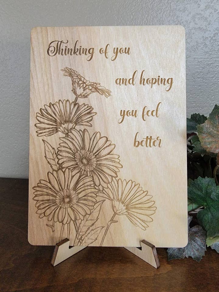 Feel Better Wood Greeting Card for wholesale by Personal Handcrafted Displays