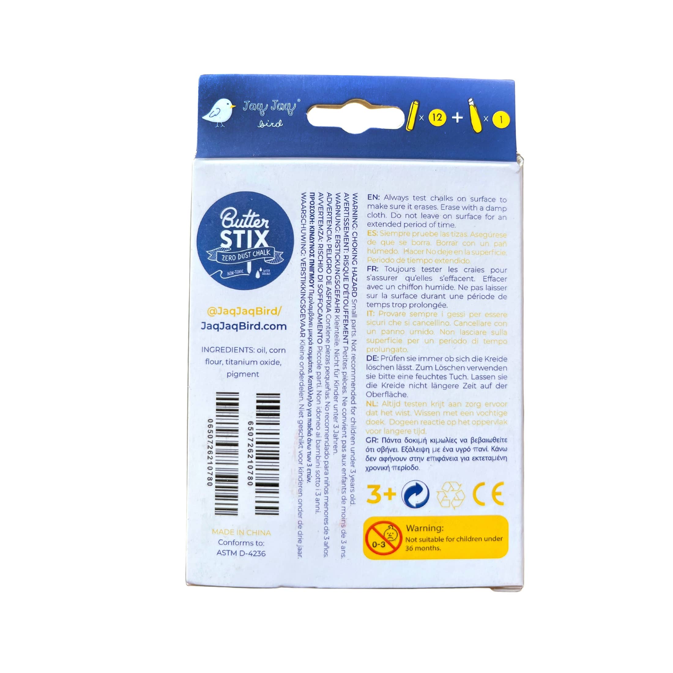 Jaq Jaq Bird – wholesale Chalk – ButterStix® - Dustless Chalk Colors with Holder 12 pcs1