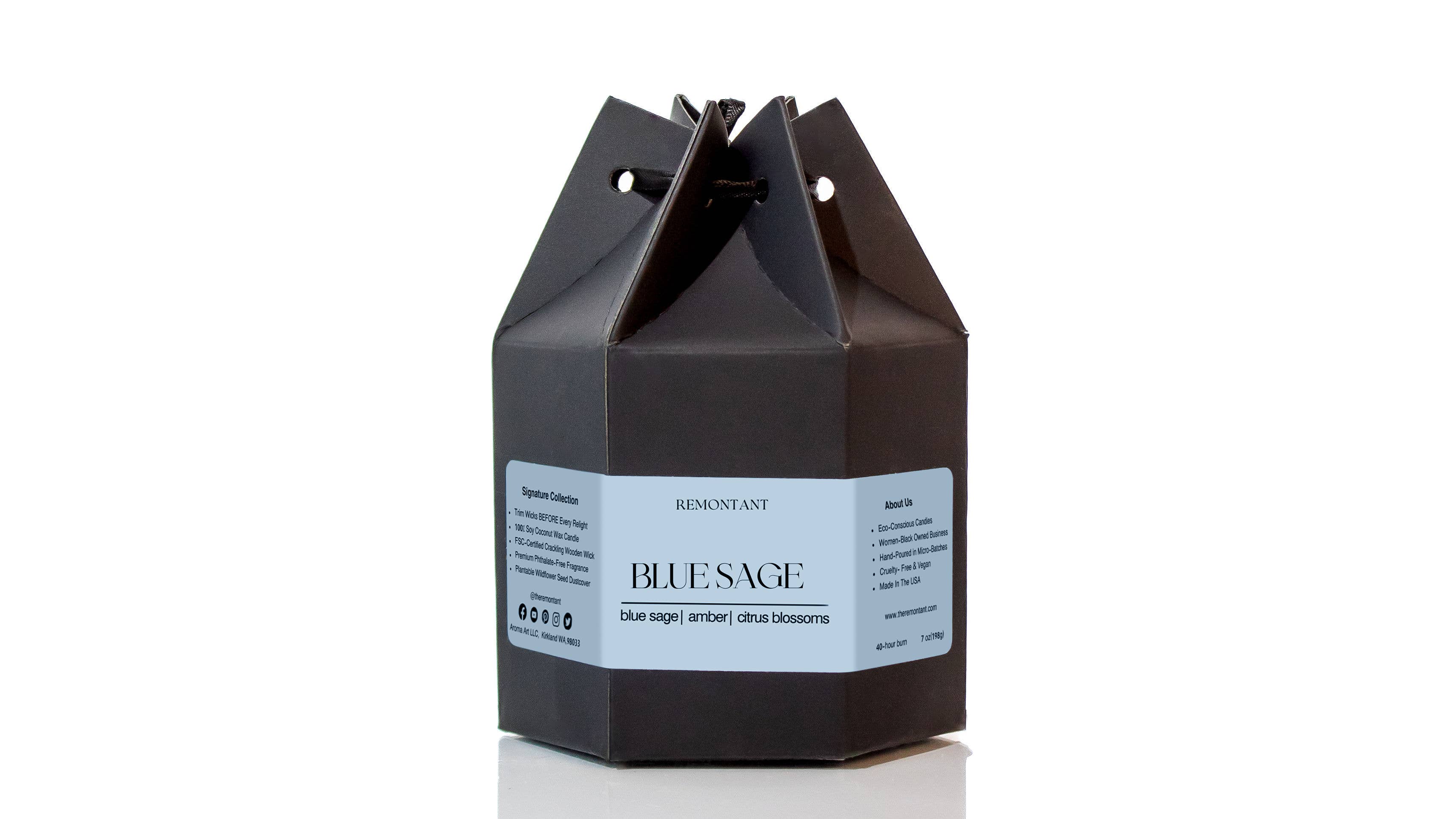 The Remontant - Vente Bougie en bocal - Sauge bleue | Sauge bleue ~ Ambre ~ Fleurs d'agrumes | Crépitant2