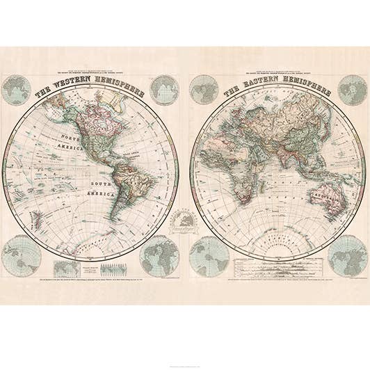 The Art Group - Wholesale Map - Stanfords Eastern and Western Hemispheres Map (1877) - PP