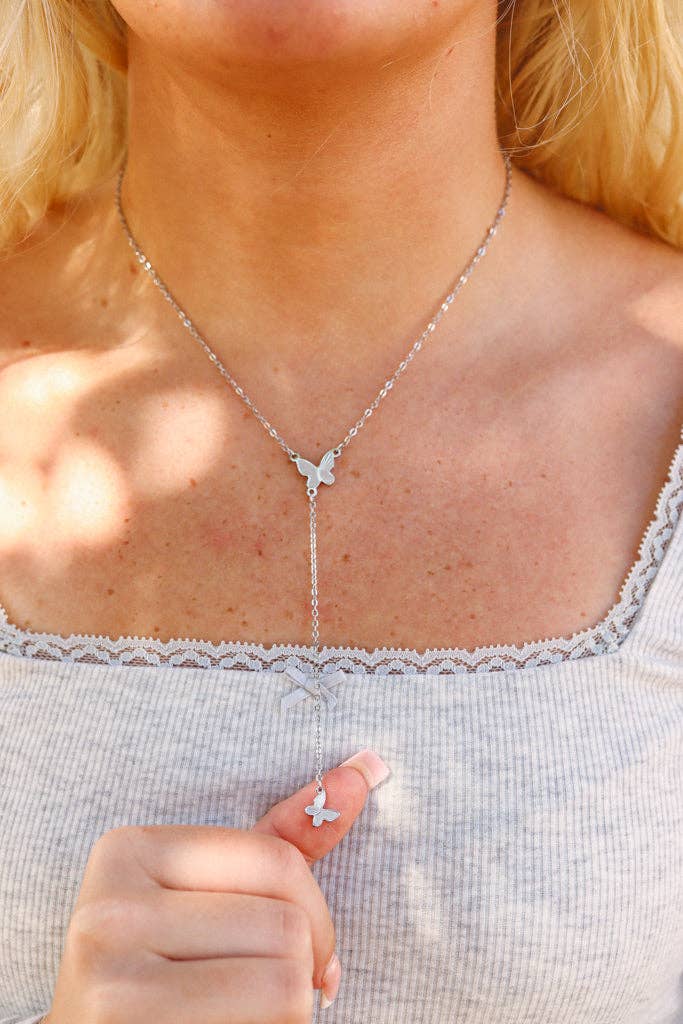WJW - Wholesale Y-Neck/Lariat Necklace - 18K Gold PVD Stainless Steel Butterfly Lariat Necklace4