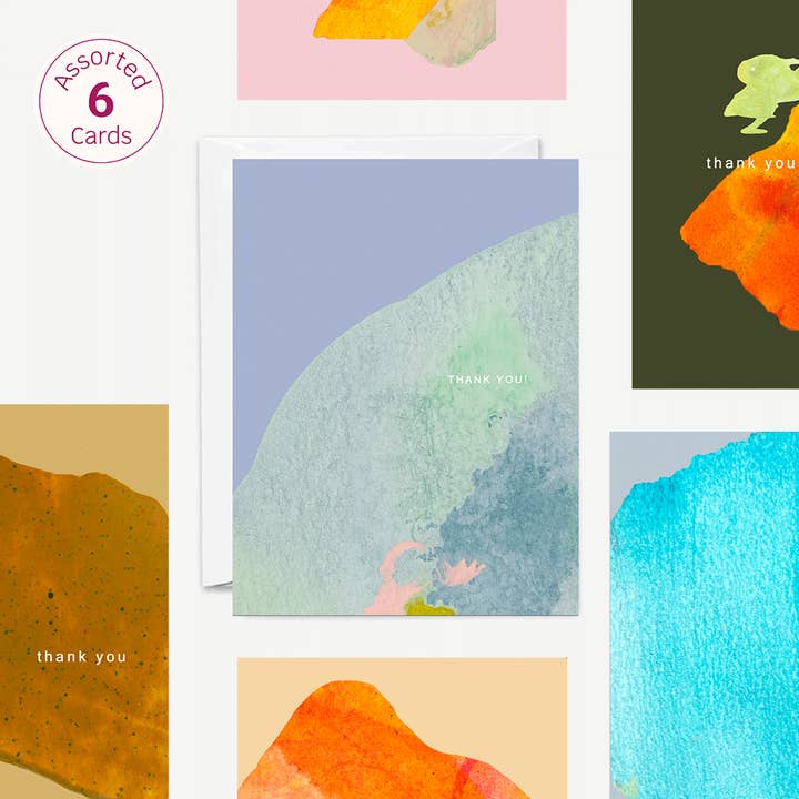 Set of 6 - Thank you Painted Assorted Cards for wholesale by Katherine Simdon