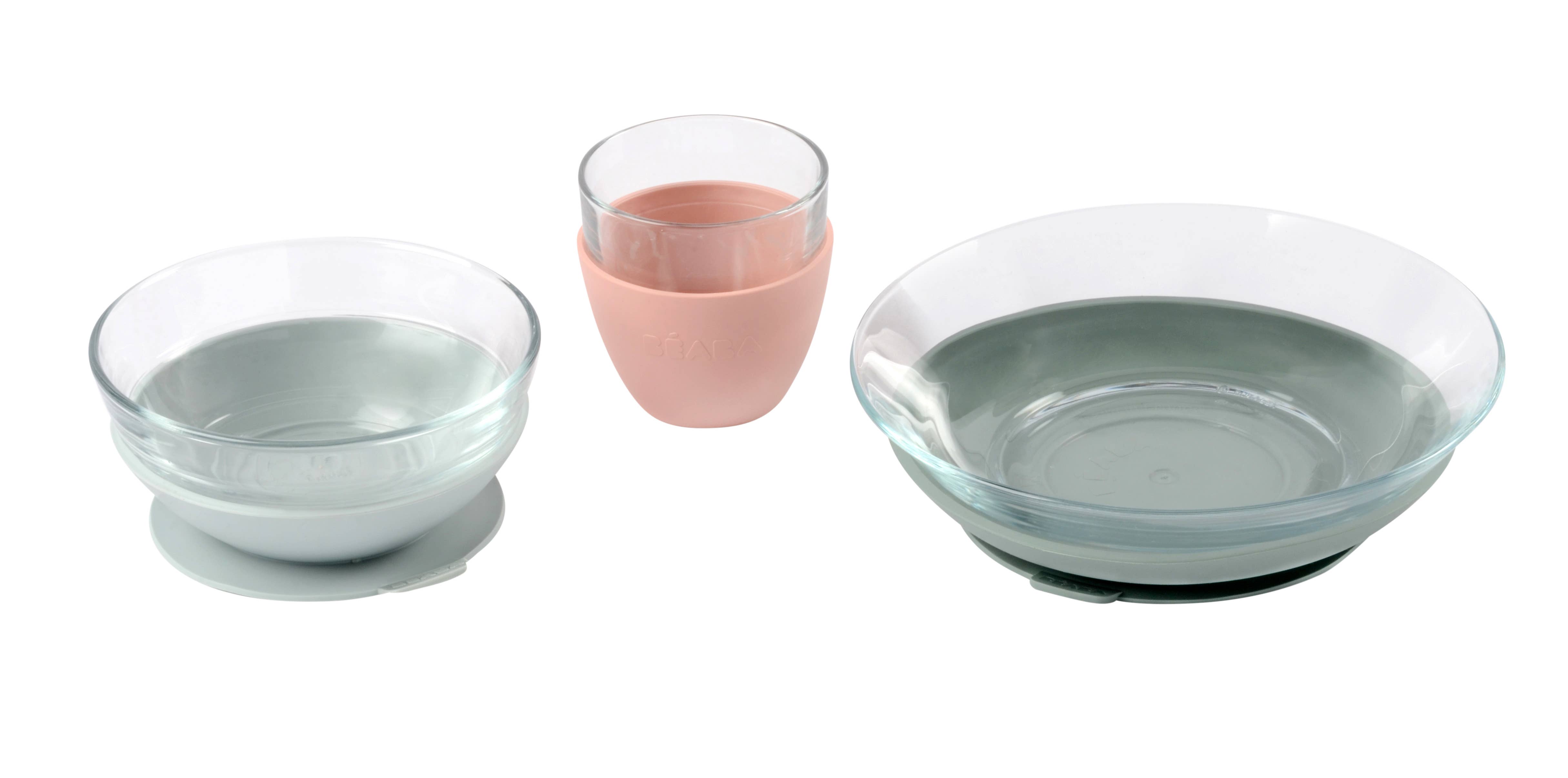 BEABA & Childhome - Wholesale Dinner Plate - Kids & Baby - BEABA Glass Meal Set - Eucalyptus