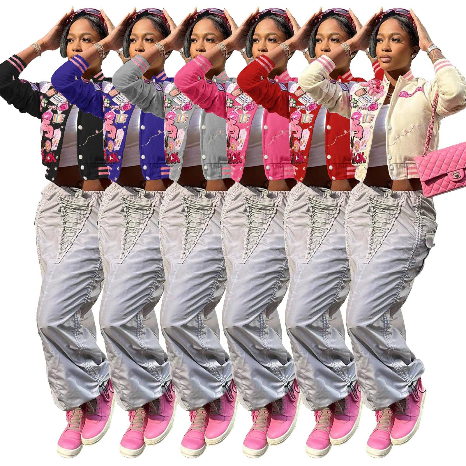 MB Fashion Wholesale - Wholesale Varsity/Baseball Jacket - Women's - MB FASHION PRINTED CASUAL BASEBALL COAT TOP JACKET 3012LY16