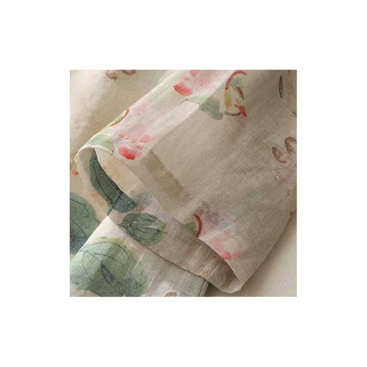 Abricot Chemise imprimée en lin avec col montant d’inspiration chinoise en vente sur Faire4