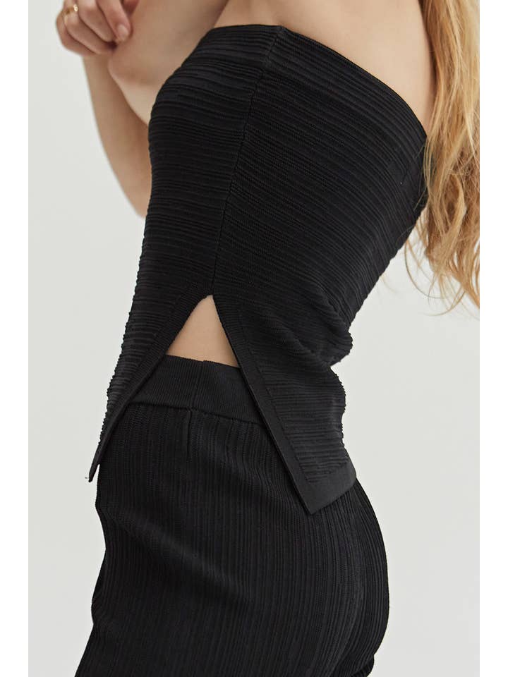 Black CT9063 - Camille Textured Bandage Knit Tube Top for wholesale on Faire
