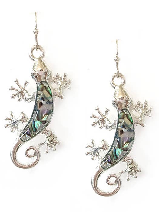 ( B356 ) ABALONE LIZARD EARRING - GECKO for wholesale by Jewelry Max