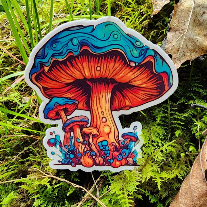 Vibrant Colorful Mushroom 3-Inch Vinyl Sticker for wholesale by National Parks and Beyond