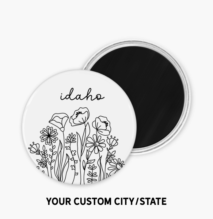 Mad River - Vente Aimants - Aimant bouton personnalisé de fleurs sauvages 2,25 avec votre ville/état0