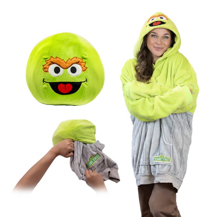 Sesame Street Oscar The Grouch Blanket Hoodie & Pillow Adult for wholesale by OrangeOnions