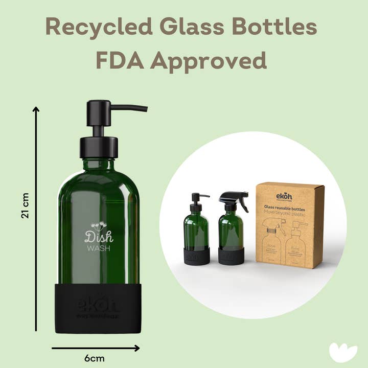 EKOH - Wholesale Spray Bottle - Green Glass Spray Bottles & Pump Dispenser 2pk - Refillable1