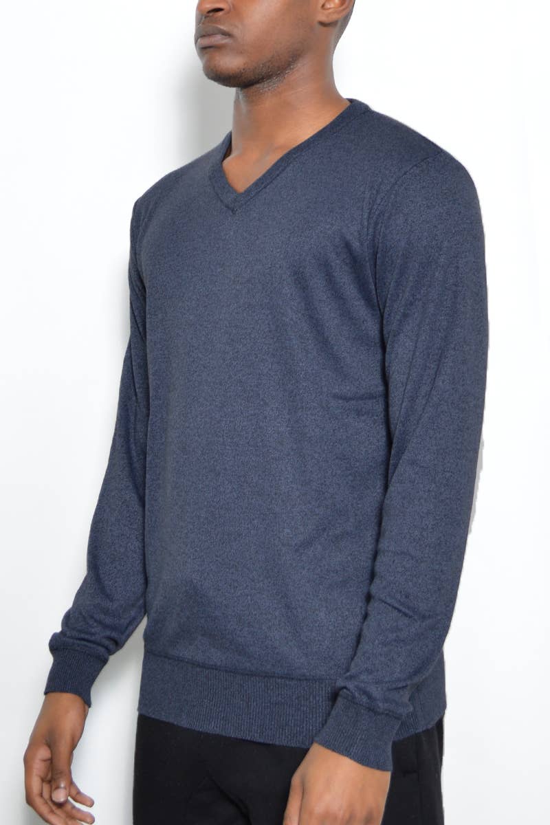 WEIV - Vente Pull en maille – homme - Pull col V uni pour homme - Bleu marine2