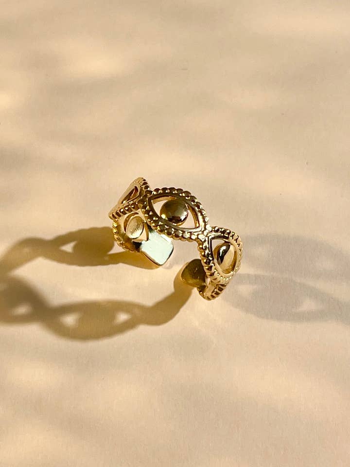 Stainless steel ring with openwork eye pattern for wholesale by COSMOS