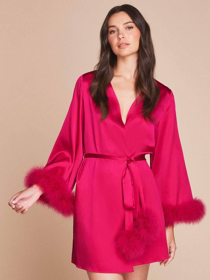 Hollywood Rose Kitty Feather Trim Robe for wholesale on Faire