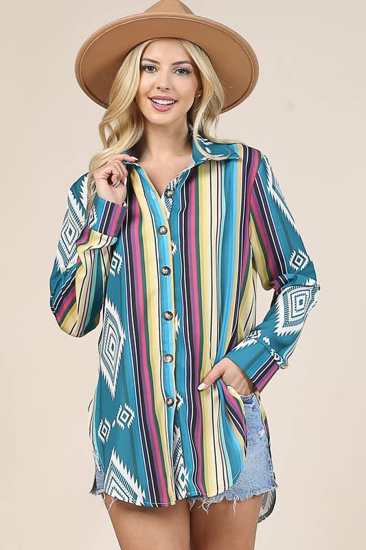 Avery – Engroshandel Skjorte med buttondown – til kvinder – Avery langærmet skjorte med Aztec-print og knapper4