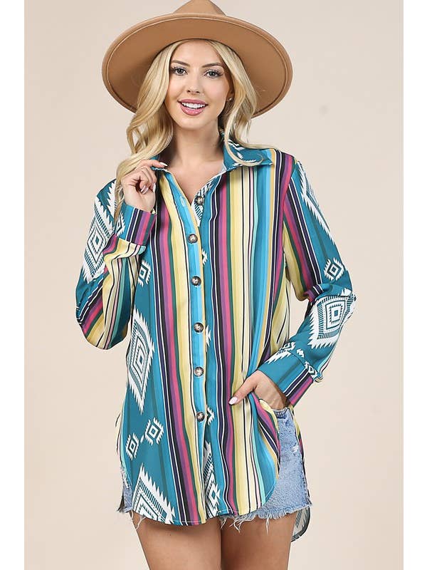 Avery - Wholesale Buttoned-down shirt – Women's - AV1229-JULIE AZTEC PRINT BUTTON DOWN WOVEN SHIRT4