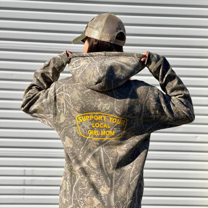 Support Your Local GIRL MOM Tree Camo Hoodie for wholesale by Dadbod Apparel