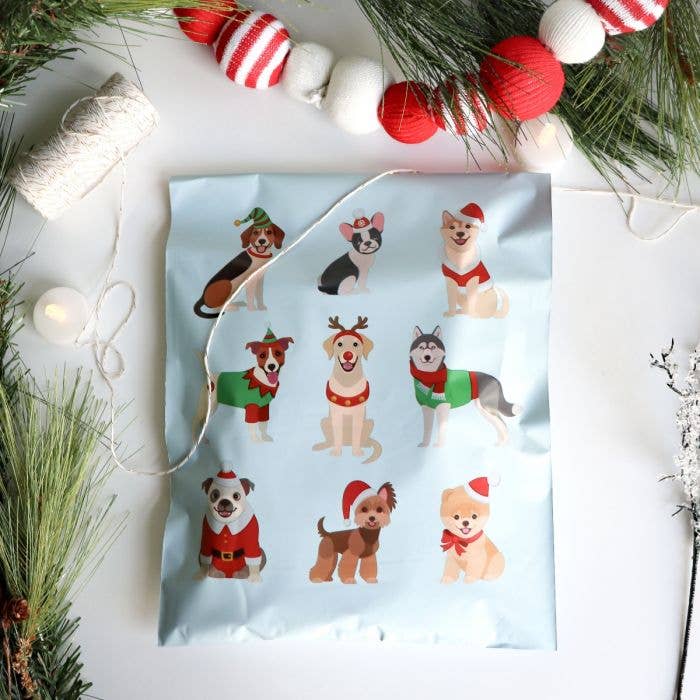 Lucky Avocado - Wholesale Envelopes - Festive Pups Designer Poly Mailers 10x130