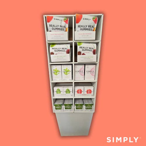 Espositore da pavimento GRATUITO per gomme, mentine, caramelle (valore di $50) per la vendita all'ingrosso da parte di Simply Gum