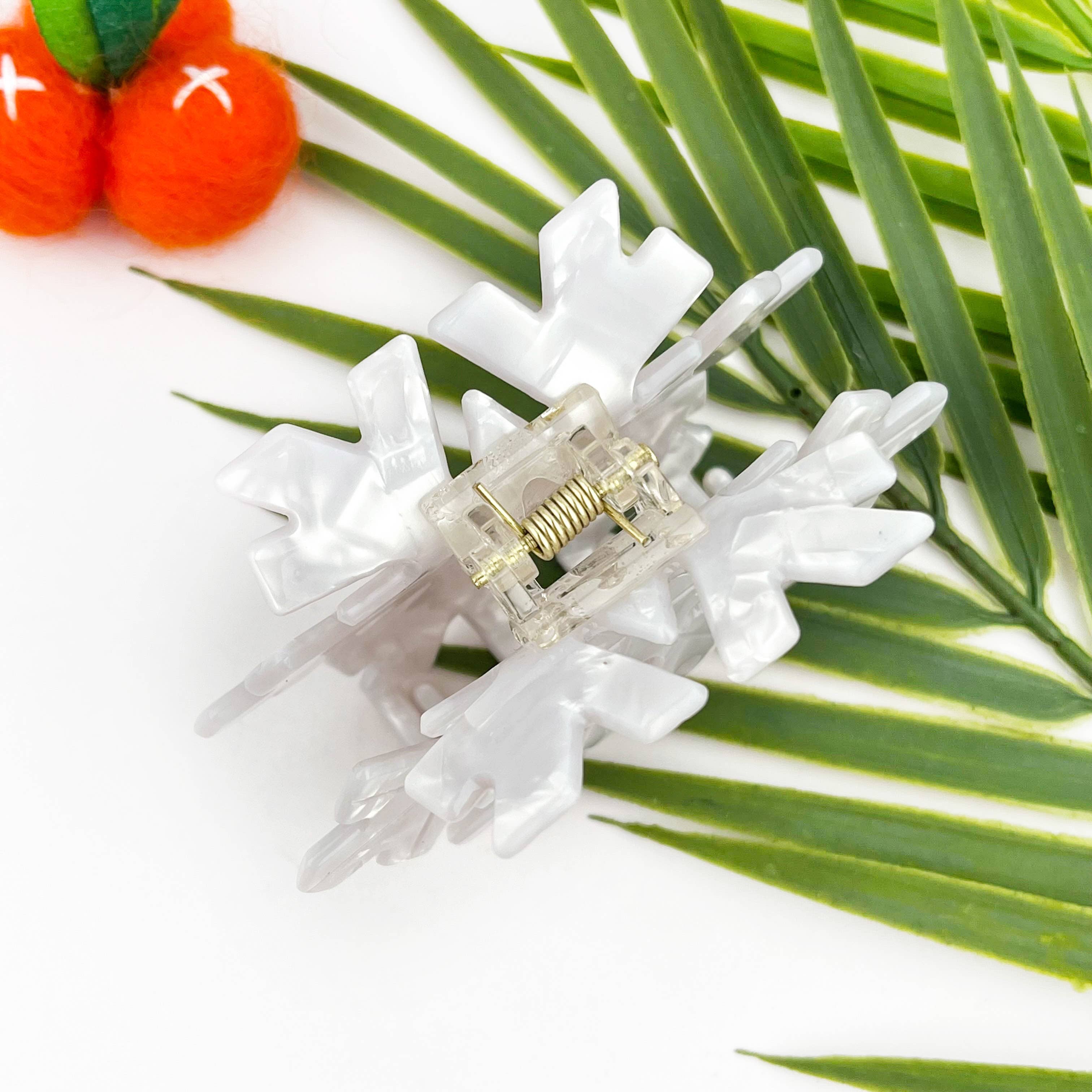 White Christmas Snowflake Acetate Hair Claw Clip for wholesale on Faire3