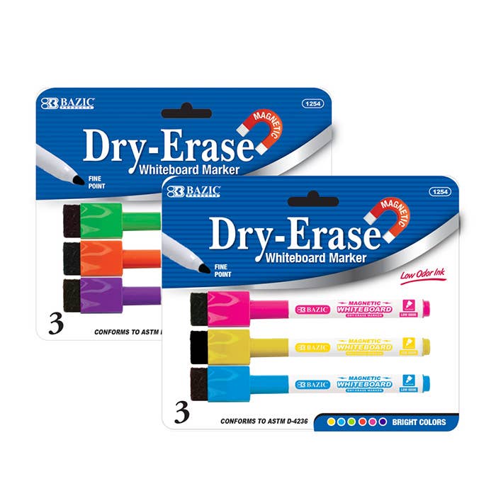 Luna Office Supply - Everyday Essential - Wholesale Marker - Bright Color Magnetic Dry Erase Markers - Pack of 3