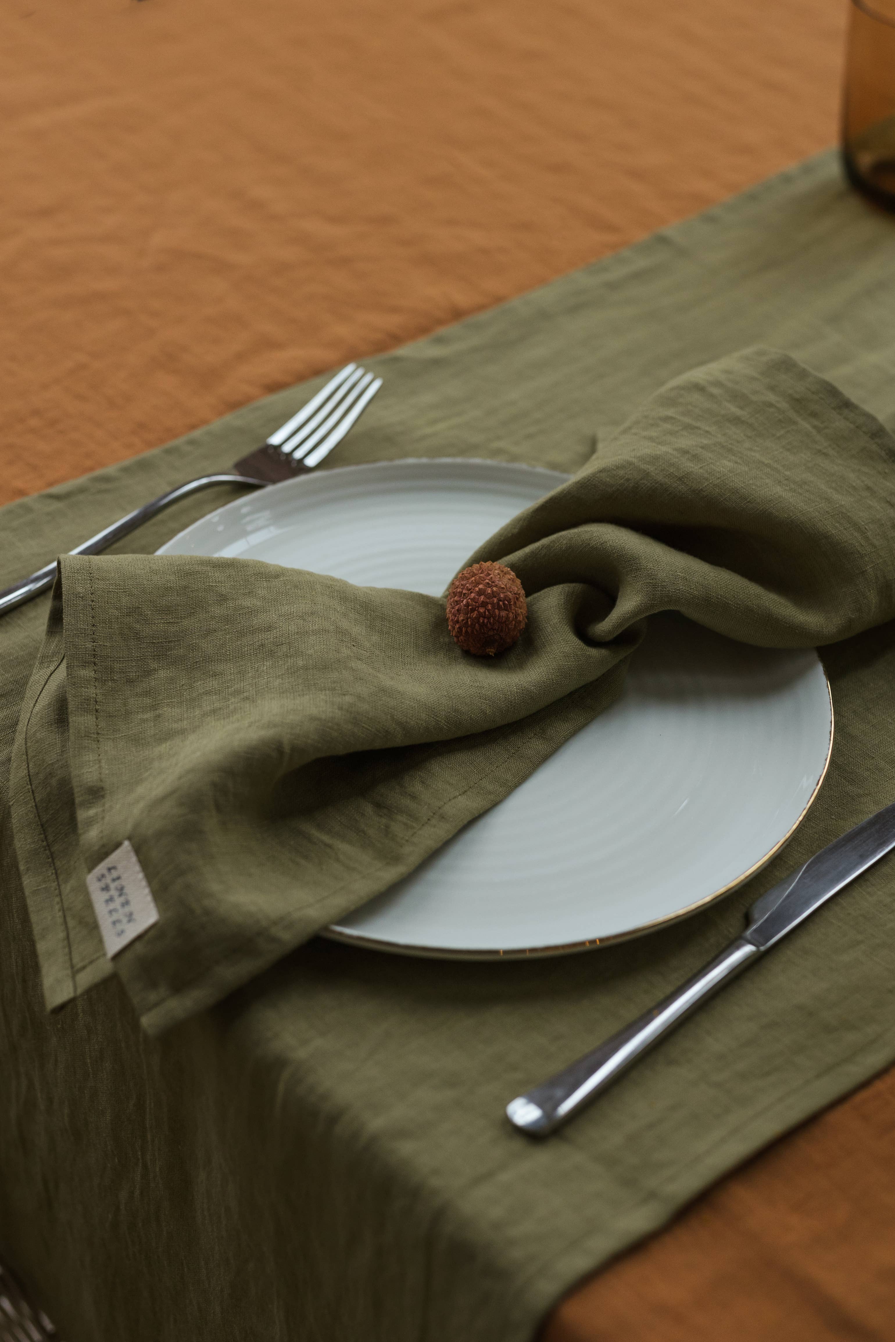 Linen Spells - Wholesale Dinner & Cloth Napkin - Olive Green Linen Napkin Set Of 25