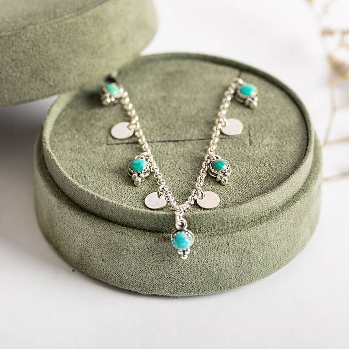 203: Turquoise Multi Charm Choker Necklace 925 for wholesale by Moxie Maine