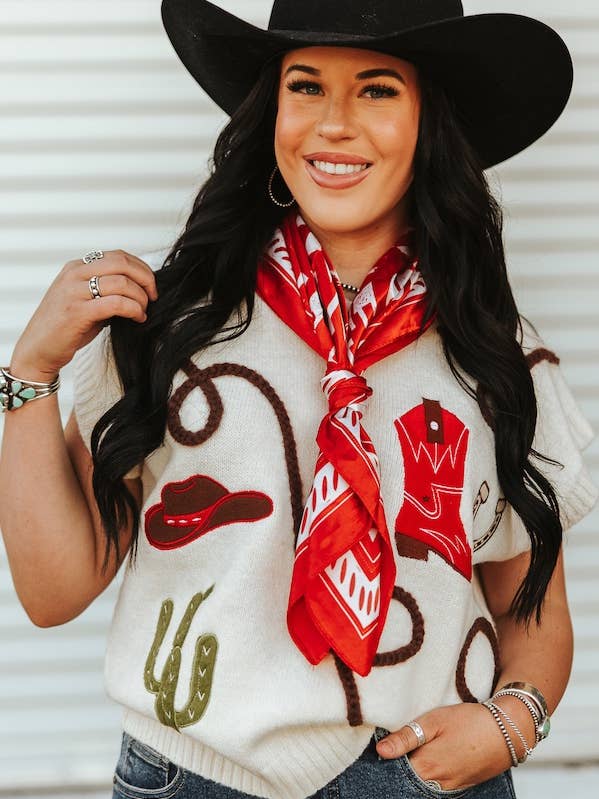 Red Aztec Free Soul Printed Wild Rag for wholesale by LUCKY & BLESSED