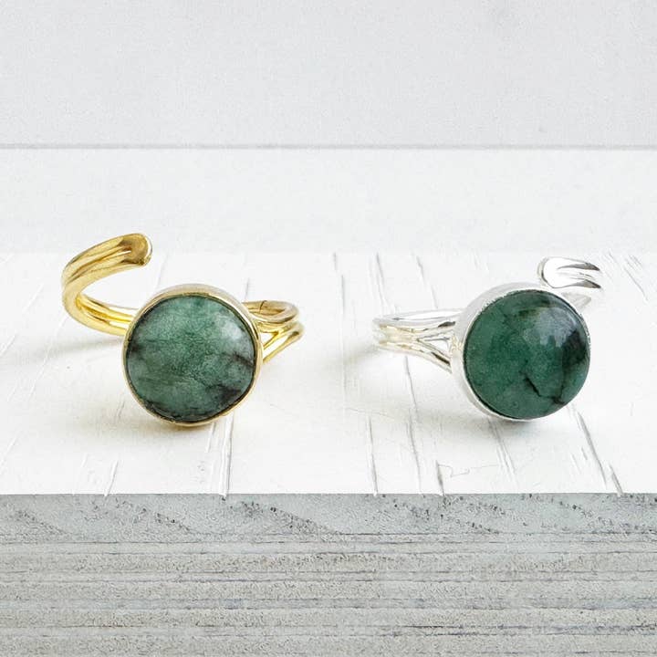 Emerald Wrap Ring in Gold and Silver for wholesale by Rustic Gem Jewelry