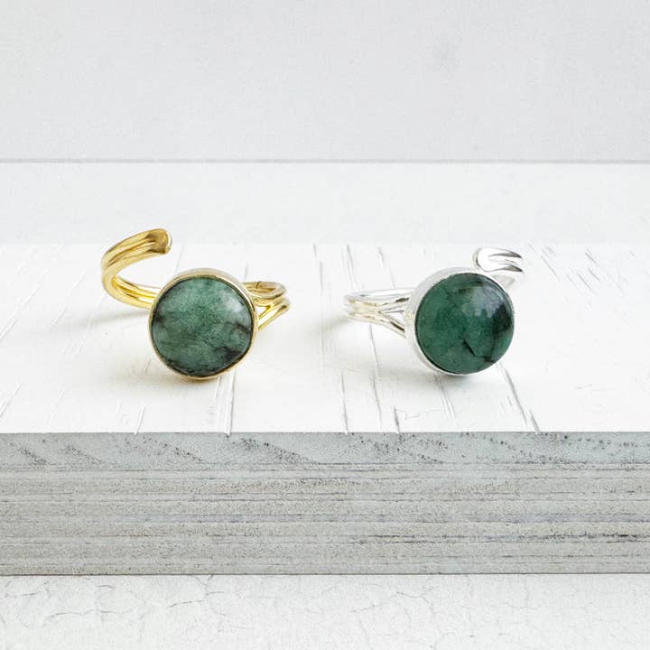 Rustic Gem Jewelry - Wholesale Cocktail/Statement Ring - Emerald Wrap Ring in Gold and Silver