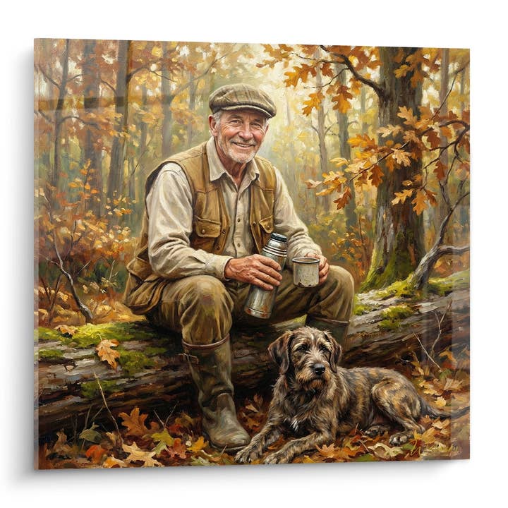Hunter and His Dog Painting - Autumn Forest Pause - Hunting Edition for wholesale by Walensky