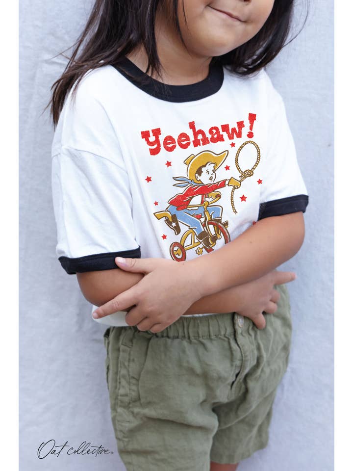 OAT COLLECTIVE - Wholesale Screen-printed t-shirt – Kids - YEEHAW! Toddler Ringer Graphic Top2