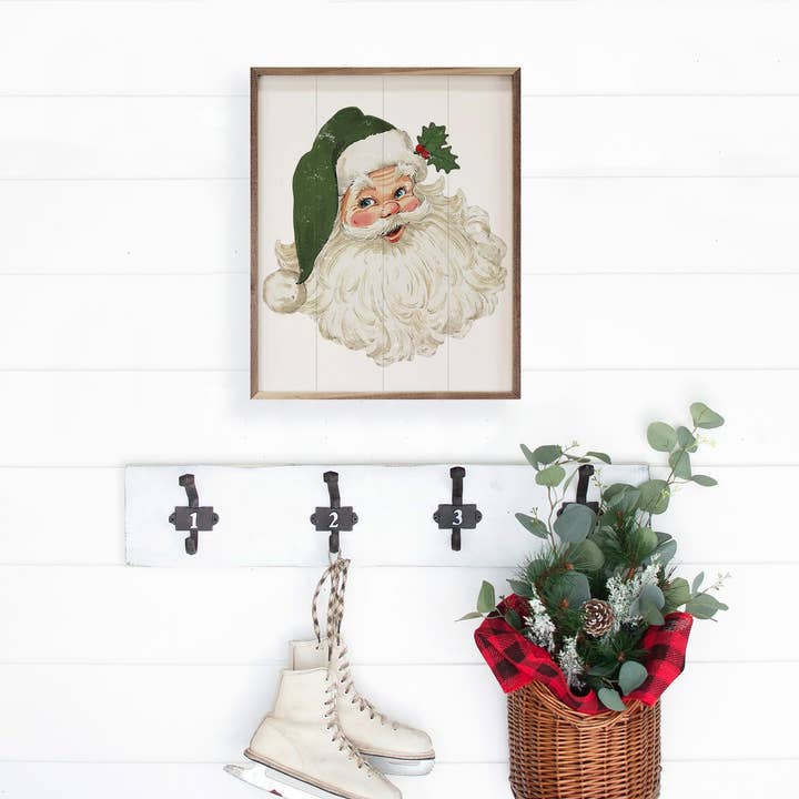 Kendrick Home - Wholesale Christmas Wall Art - Santa Green Hat
