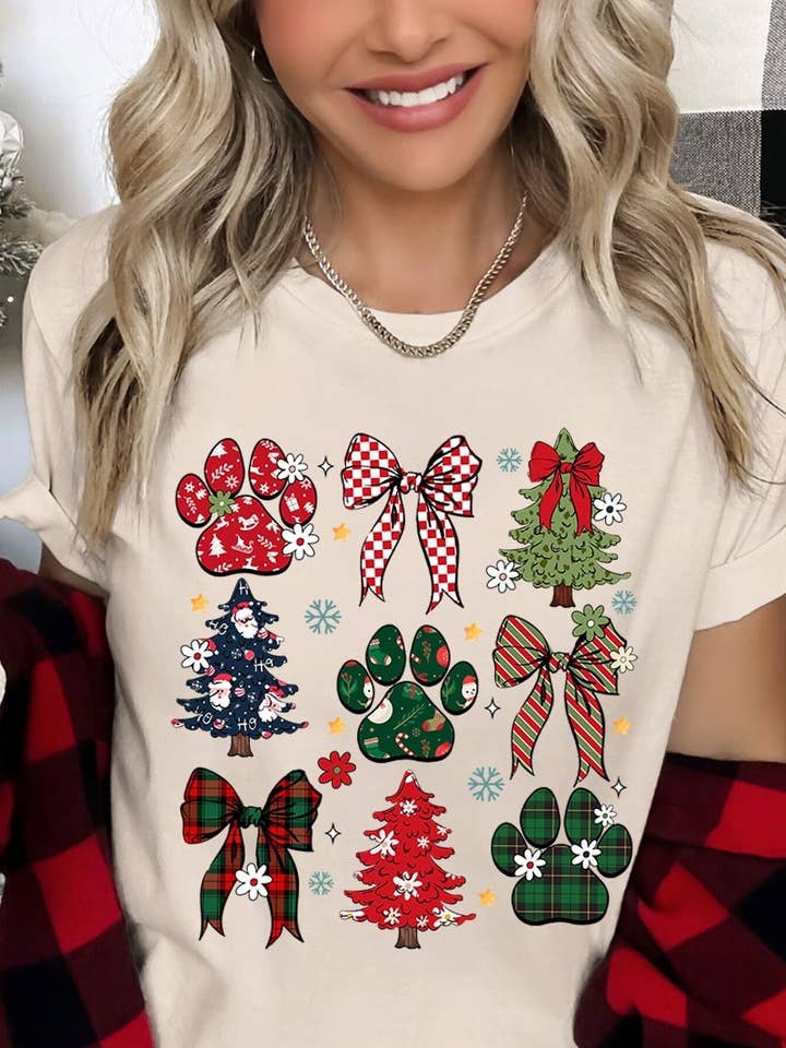 COLORBEAR - Wholesale T-Shirt (Graphic) - Women's - Christmas Bow Paw Graphic Tee22