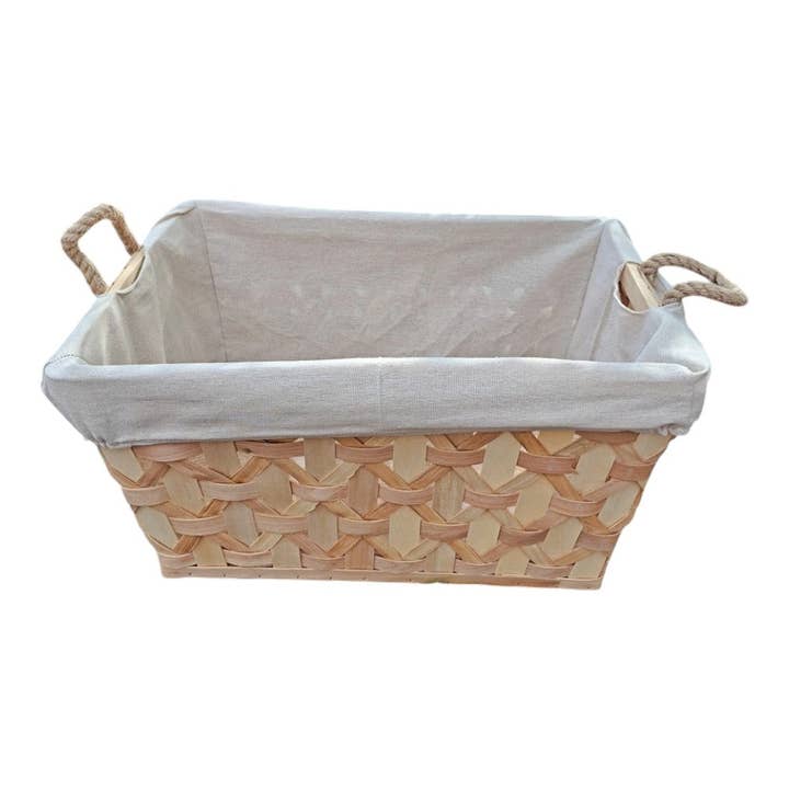 Panier de rangement en bois tressé avec poignées en corde et doublure pour la vente par Red Hamper